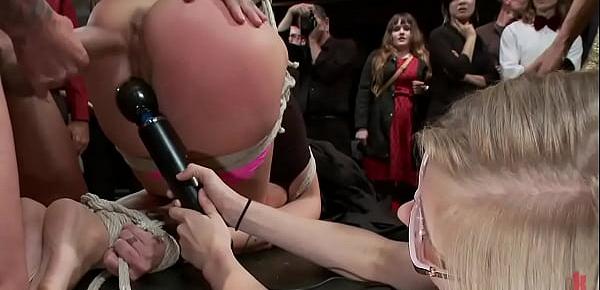 Brunette dp fucked in public place